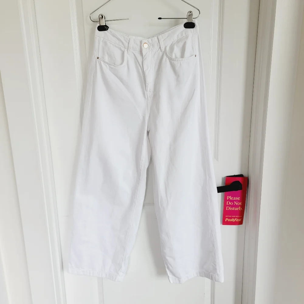 Zara 1975 Crisp White Cropped Ankle-length Denim Jeans Sz US 6 / EU 38 - Picture 1 of 11